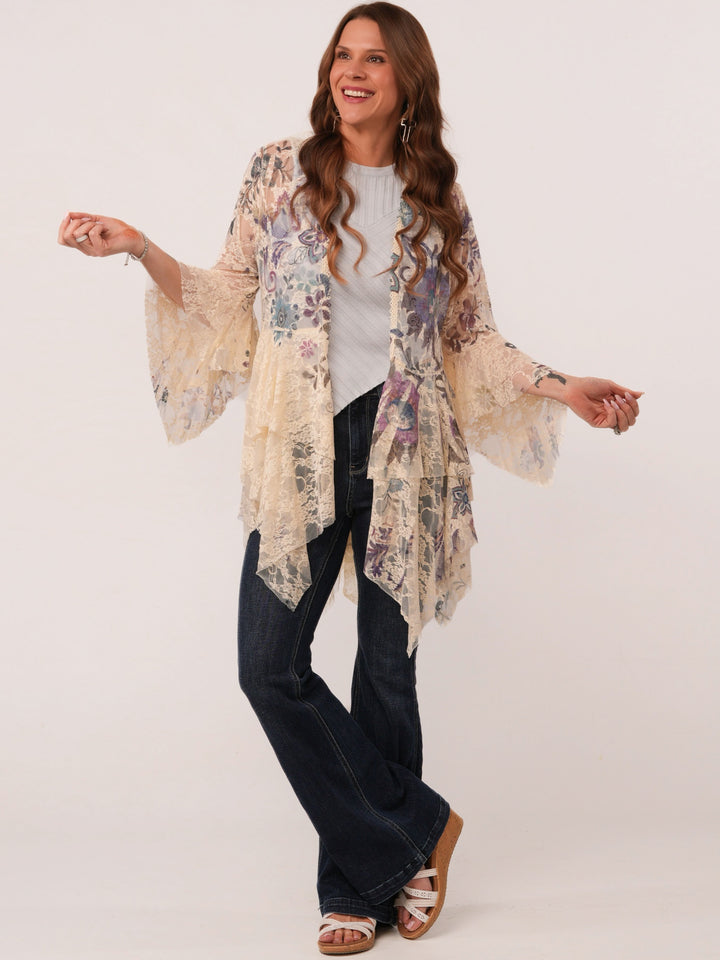 Floral All Lace Bell Sleeve Cardigan