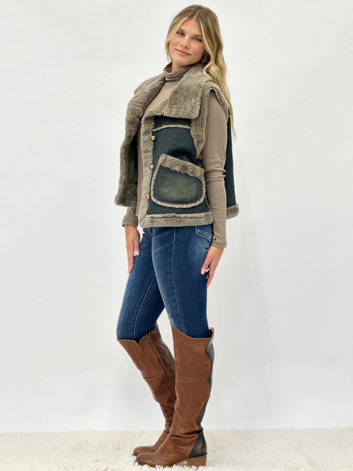 Faux Fur Denim Vest