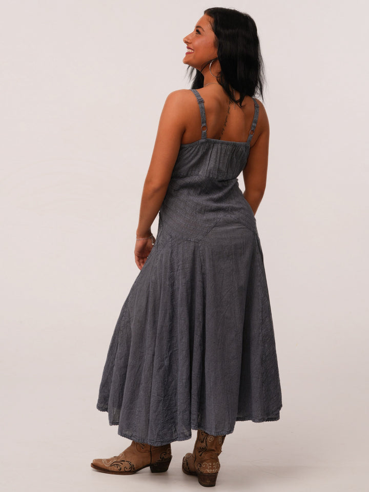 Adjustable Strap Floral Embroidery MIDI Dress