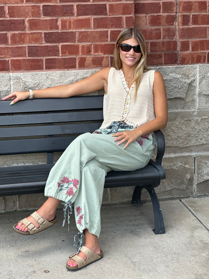 Crochet Trimmed Button Down Sweater Vest