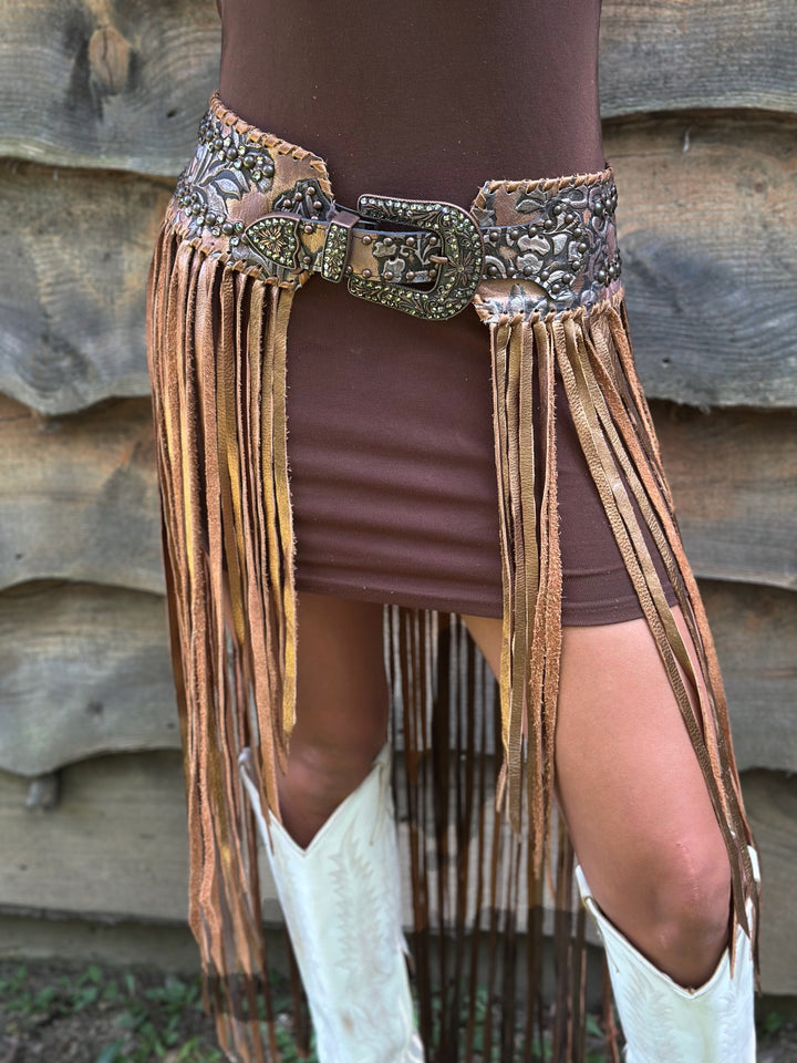 Kurtman Mocha Fringe Skirt Western Belt