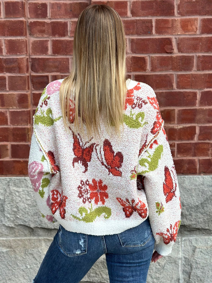 POL Butterfly Blossom Button-Down Cardigan