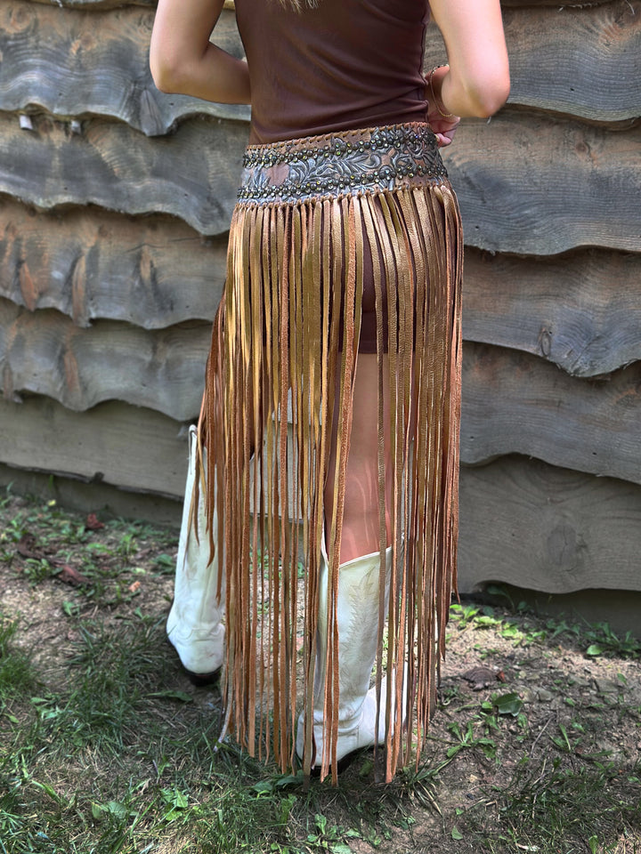 Kurtman Mocha Fringe Skirt Western Belt