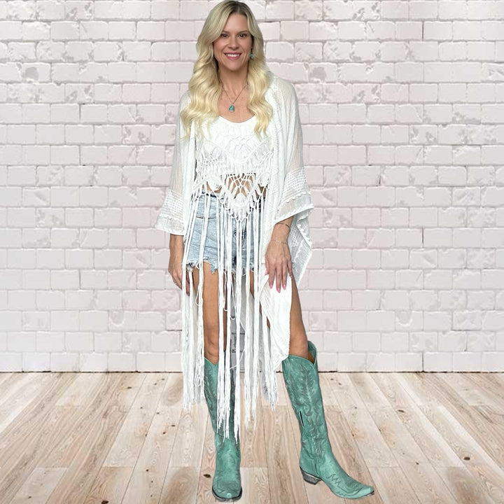 Long Fringe Hem Crochet Top