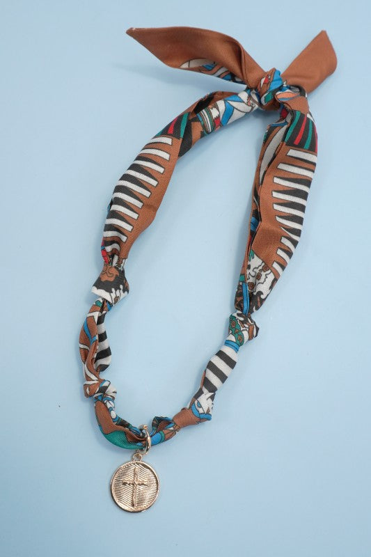 Interchangeable Cross Coin Charm Scarf Necklace
