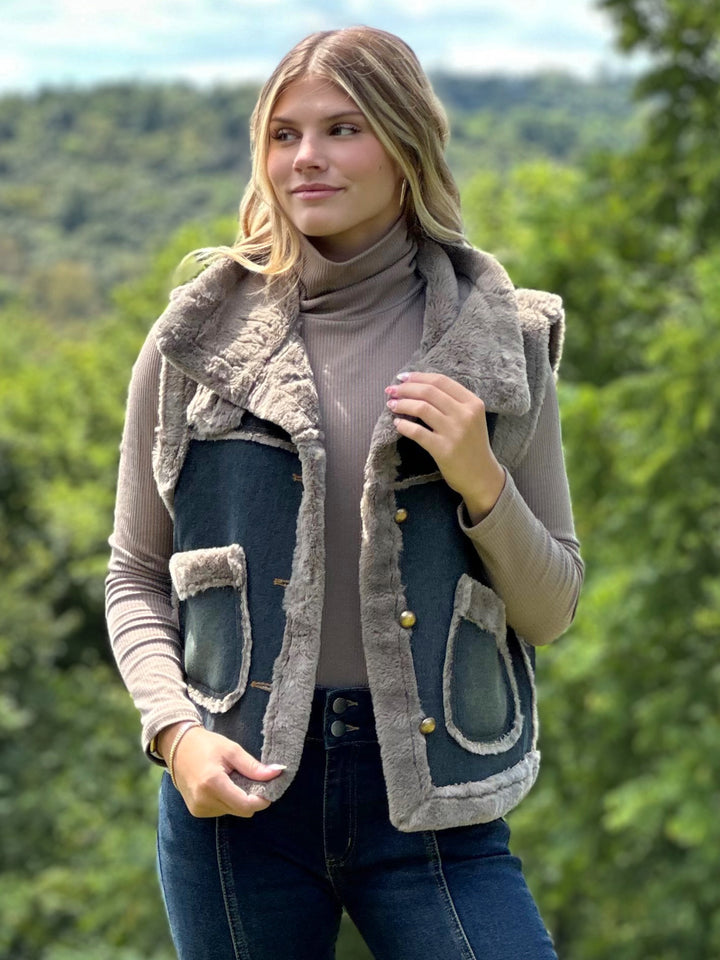 Faux Fur Denim Vest