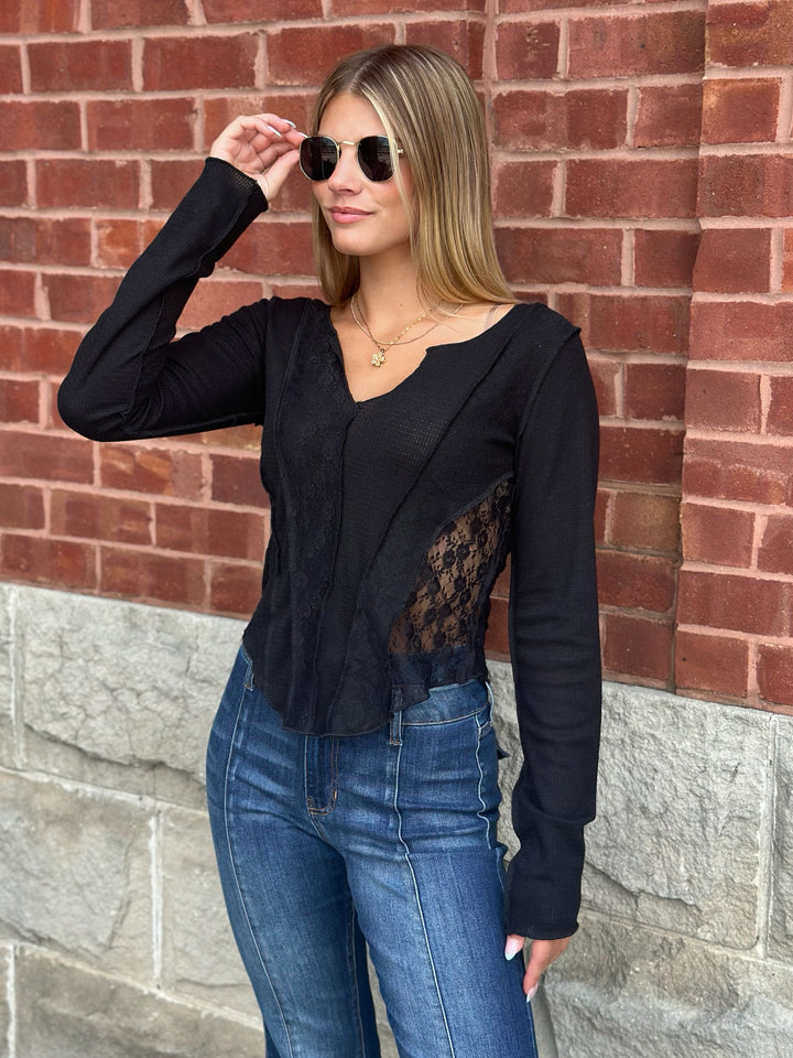 POL Isabella Thermal Lace Long Sleeve Top