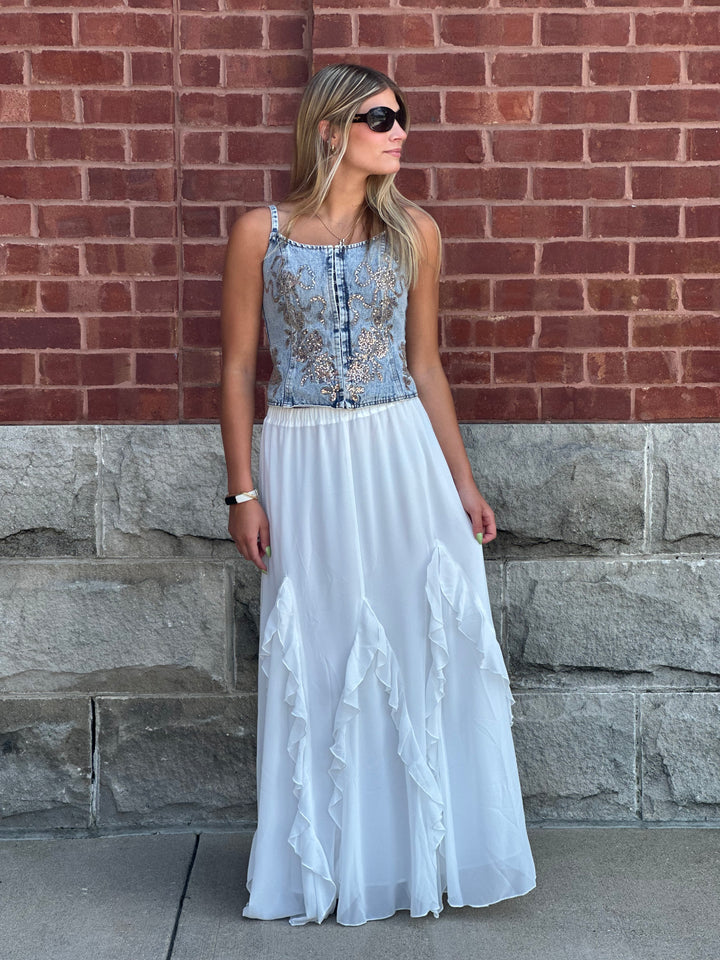 White Ruffle Maxi Skirt