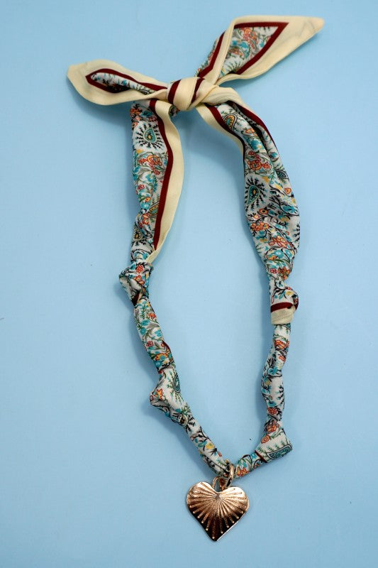 Interchangeable Stamped Heart Charm Scarf Necklace