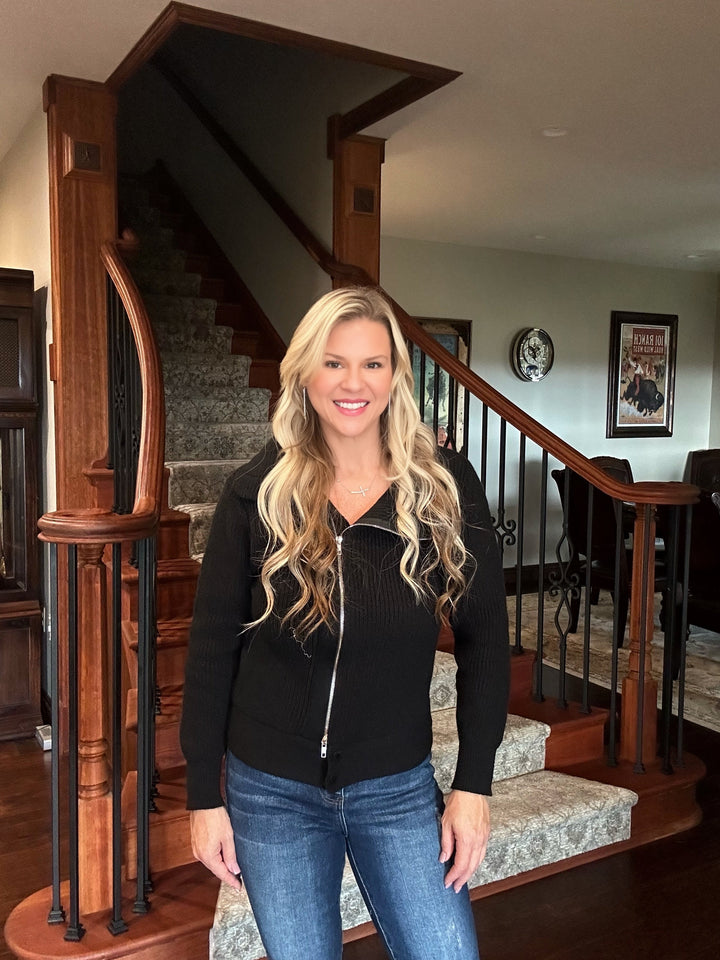Front Zip High Neck Sweater Jacket - Salt and Grace Boutique