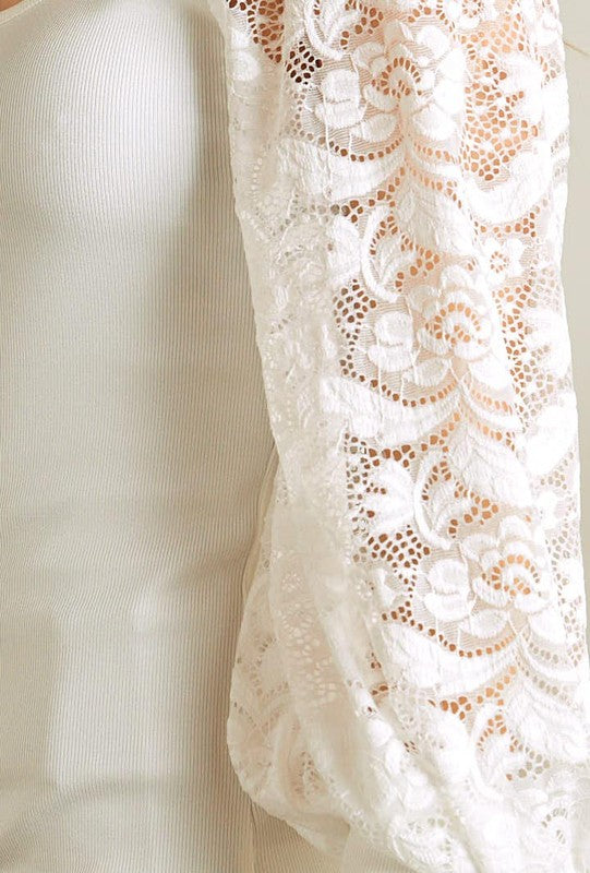 Lace Puff Long Sleeve Top - Salt and Grace Boutique
