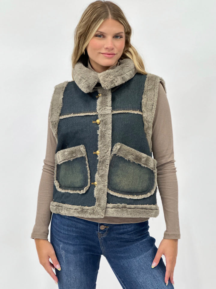 Faux Fur Denim Vest