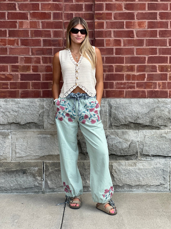 Crochet Trimmed Button Down Sweater Vest