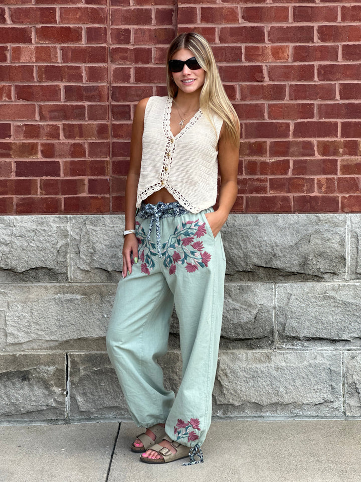 Crochet Trimmed Button Down Sweater Vest