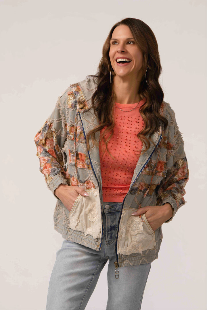 POL Petals and Threads Denim Jacket