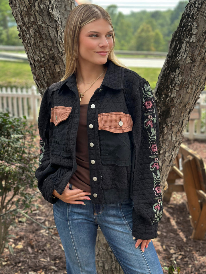 POL Let’s Be Friends Black Quilted Jacket
