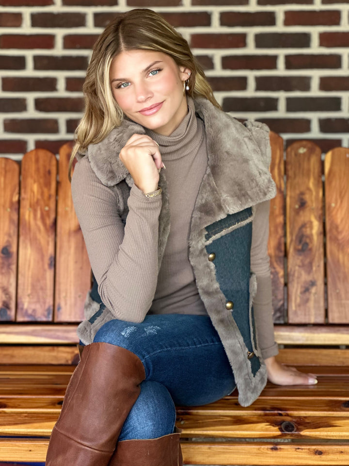 Faux Fur Denim Vest