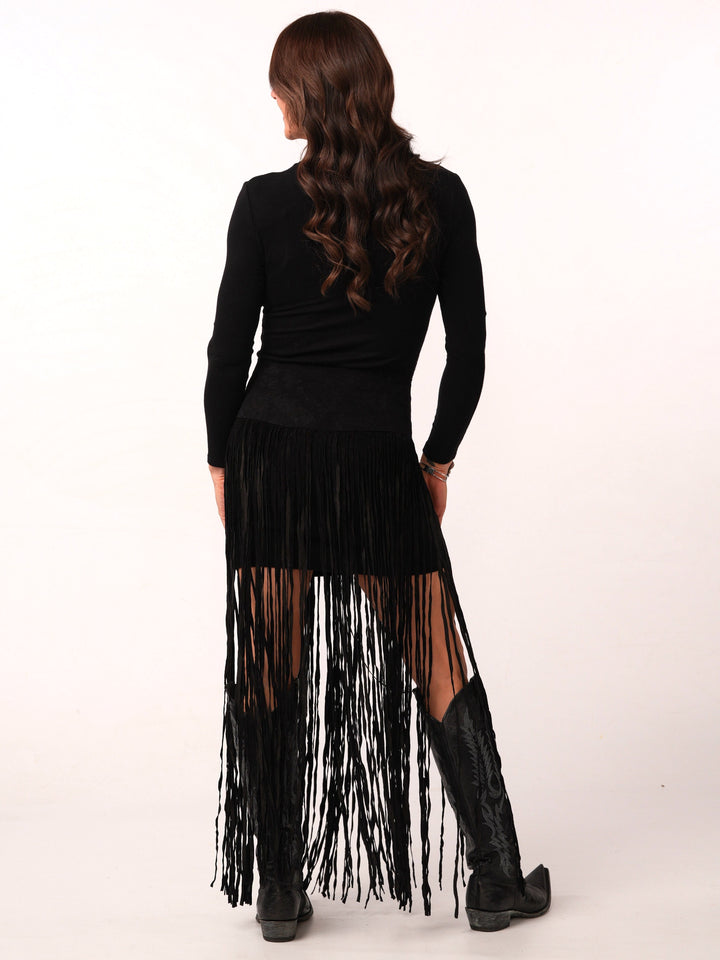 Lainey Long Fringe Black Western Belt
