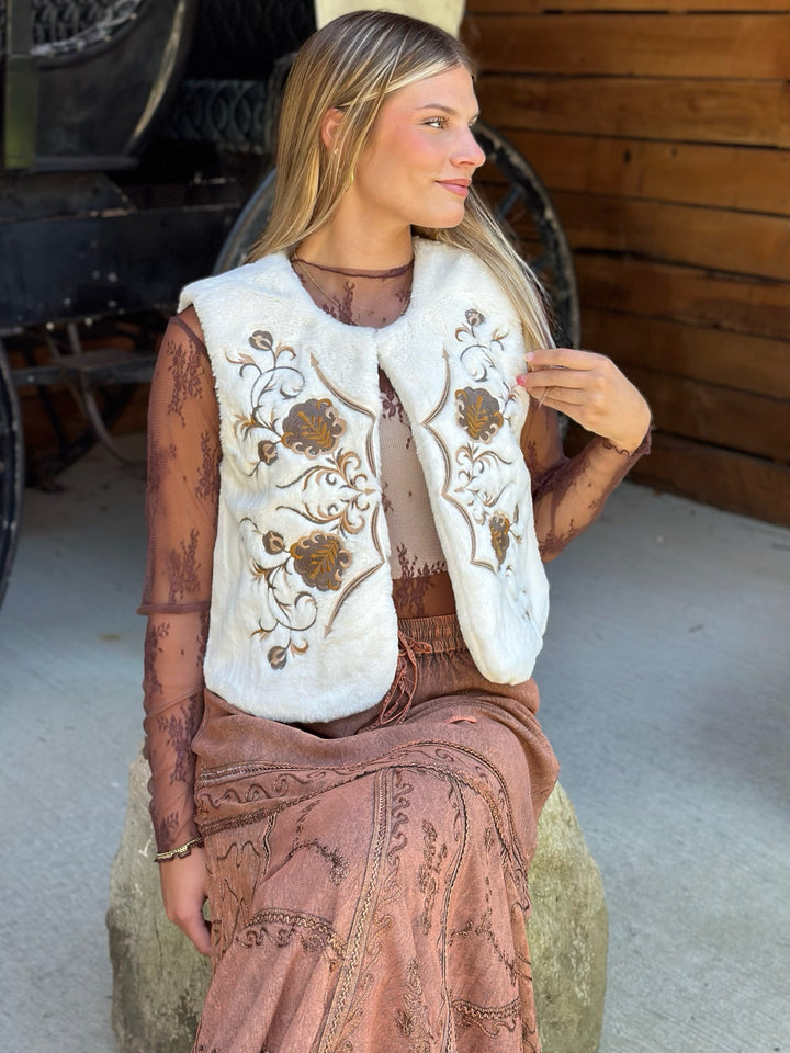 Western Embroidered Fur Vest