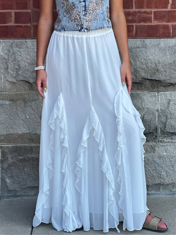 White Ruffle Maxi Skirt