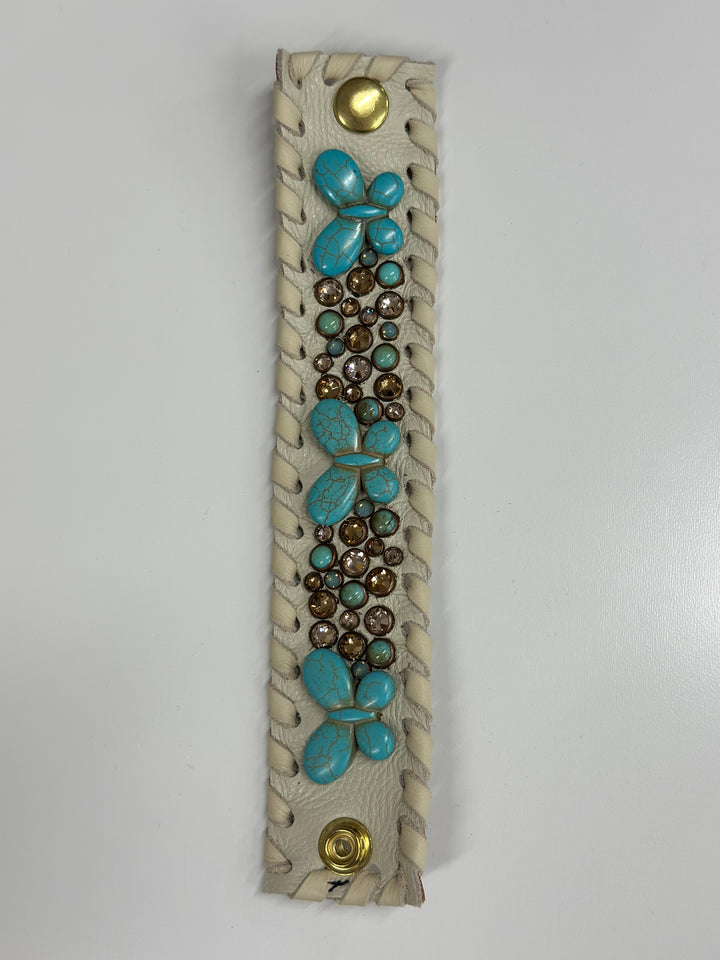 Bone Turquoise Butterfly Crystal Cuff Bracelet