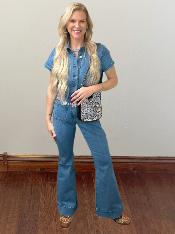 Denim Flared Jumpsuit - Salt and Grace Boutique