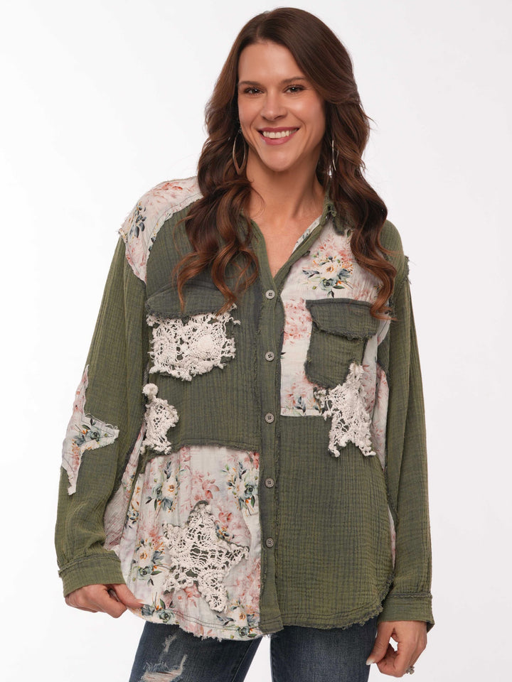 POL Vintage Edge Button Down Top