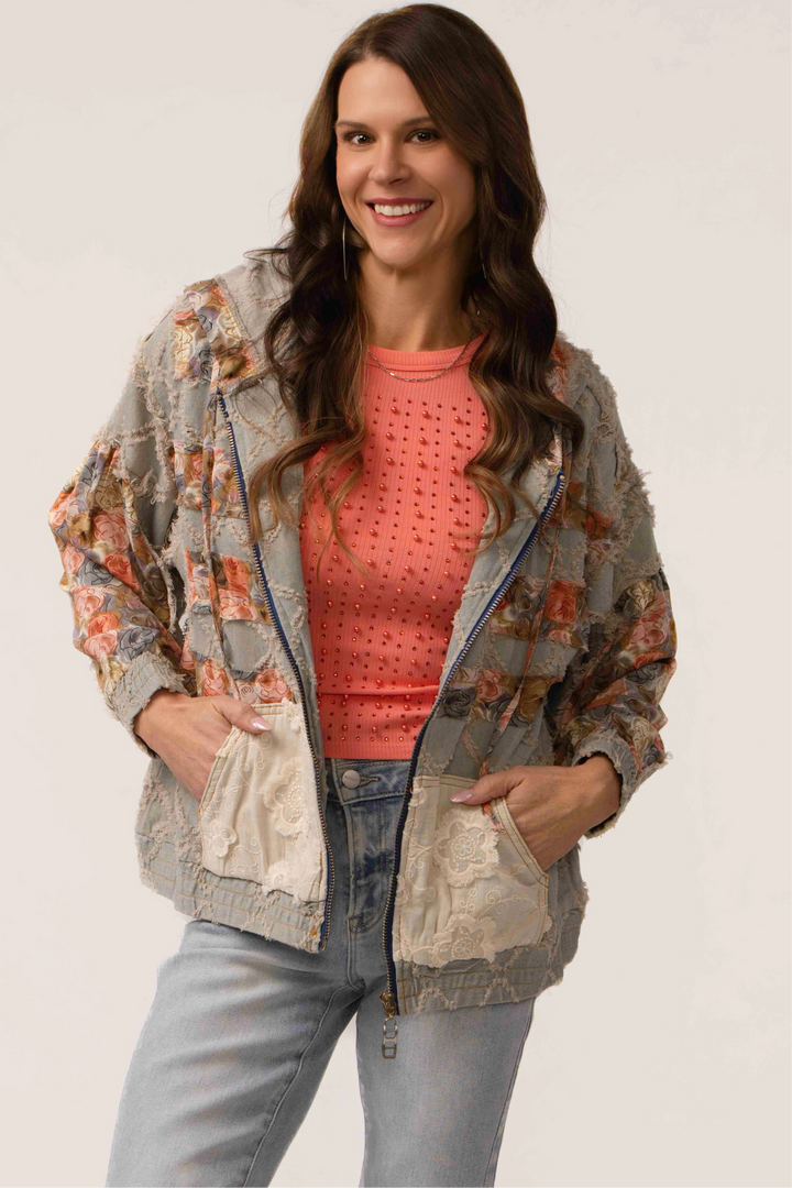 POL Petals and Threads Denim Jacket