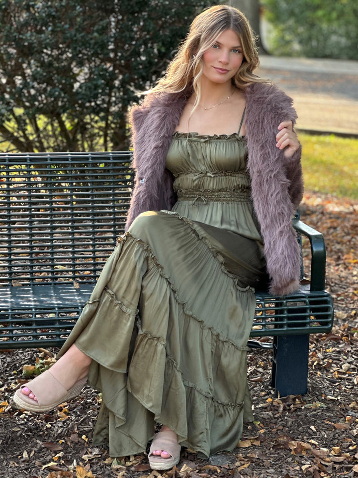 Satin Touch Tiered Maxi Dress