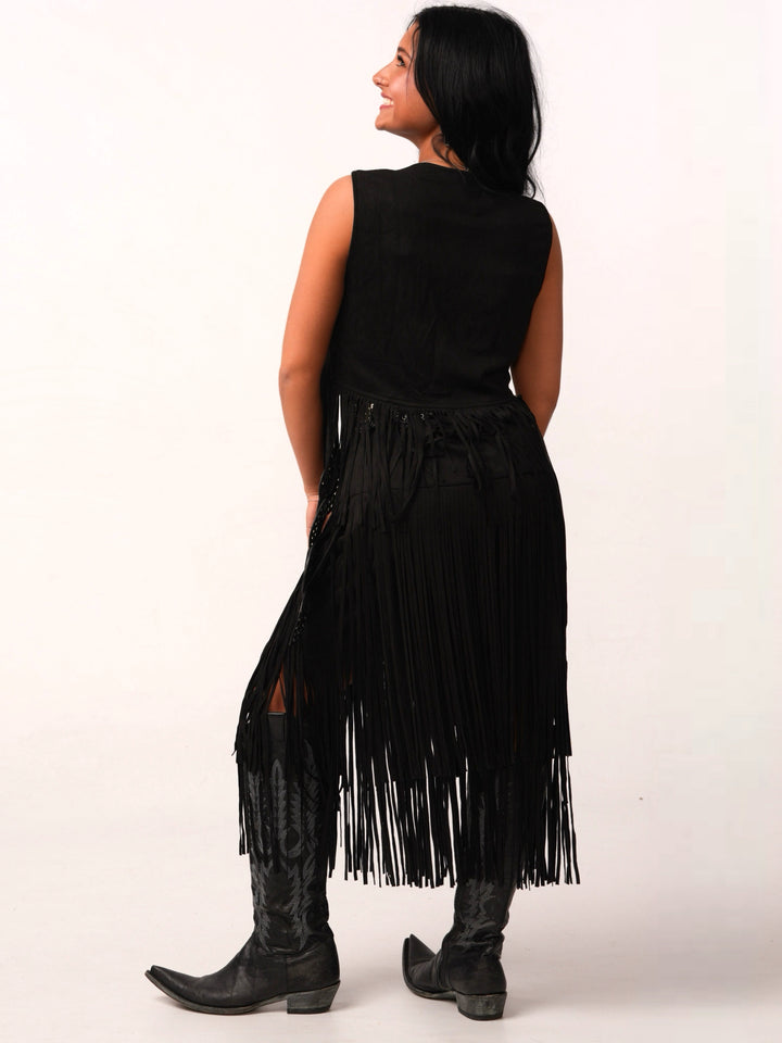 High Waist Suede Fringe Skirt