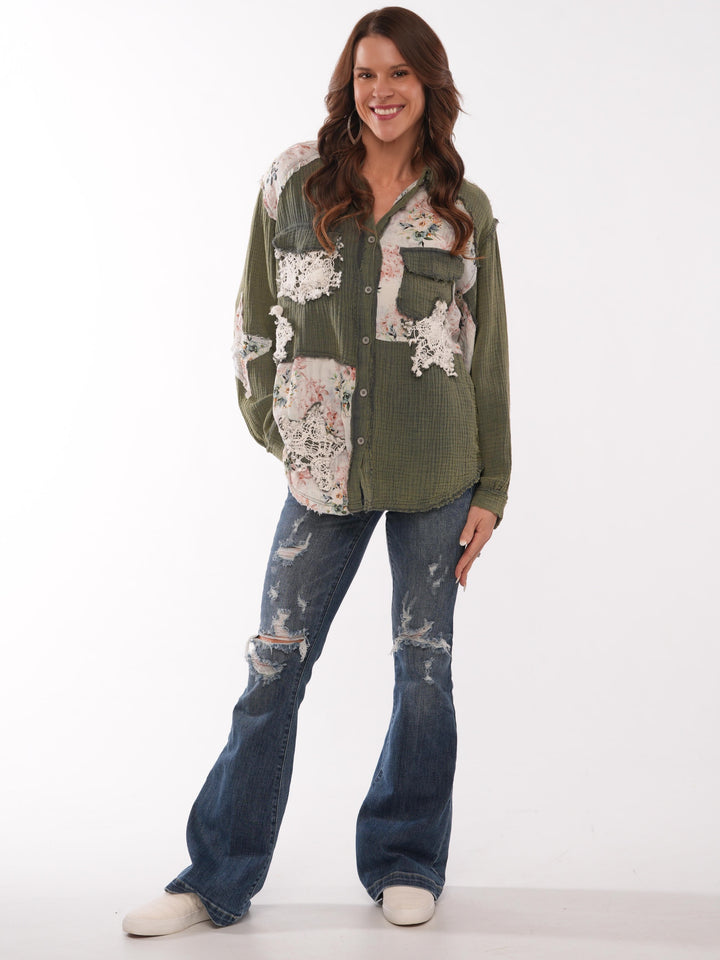 POL Vintage Edge Button Down Top