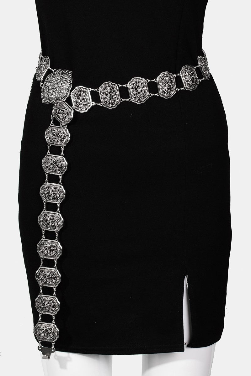 Metallic Rectangular Concho Chain Belt