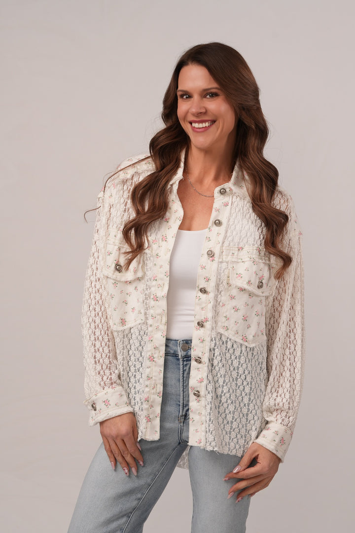 POL Sweet and Charming Lace Button Up