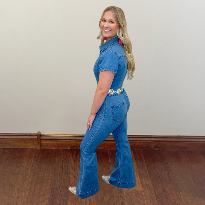 Denim Flared Jumpsuit - Salt and Grace Boutique