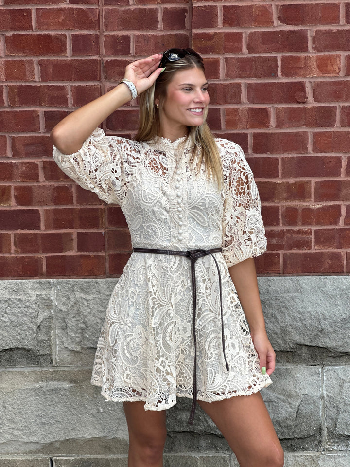 Lace Mock Neck Mini Dress