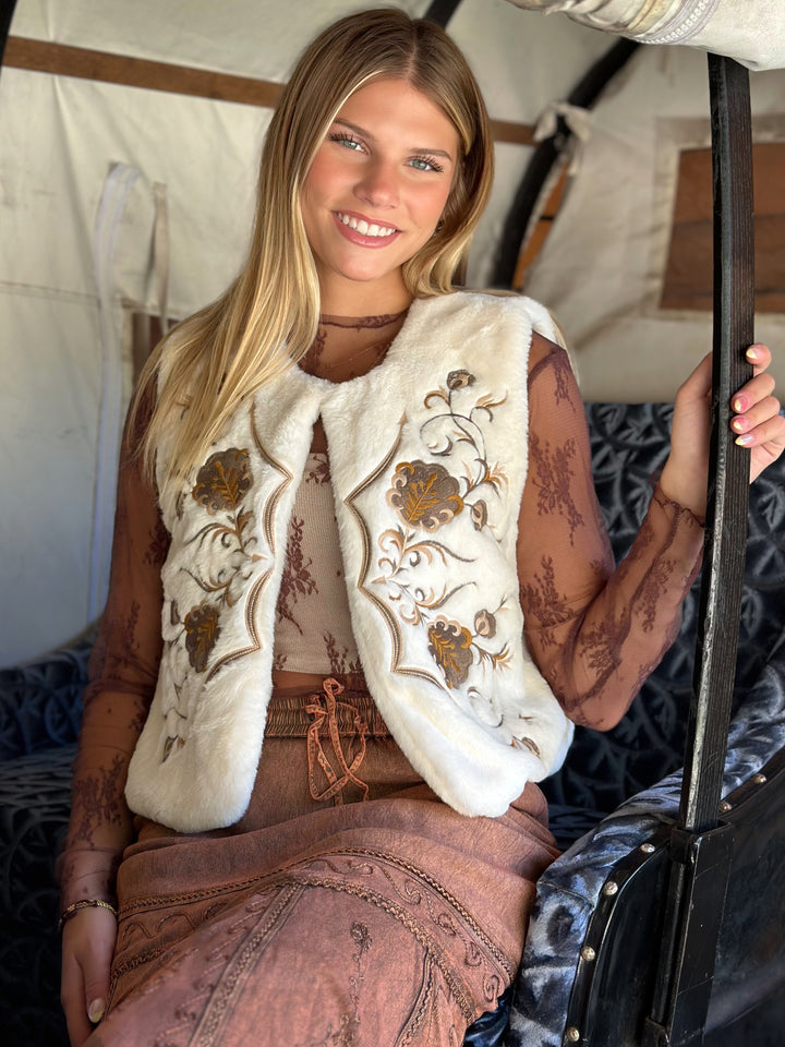 Western Embroidered Fur Vest