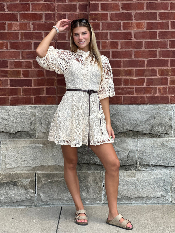 Lace Mock Neck Mini Dress