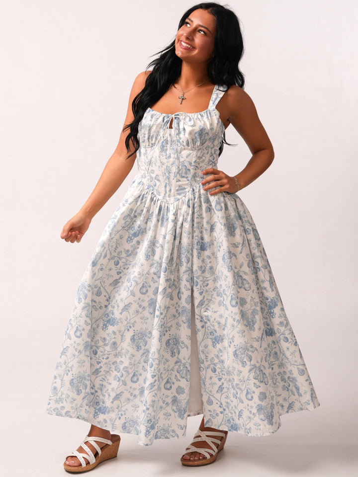 Poplin Floral Side Slit Midi Dress