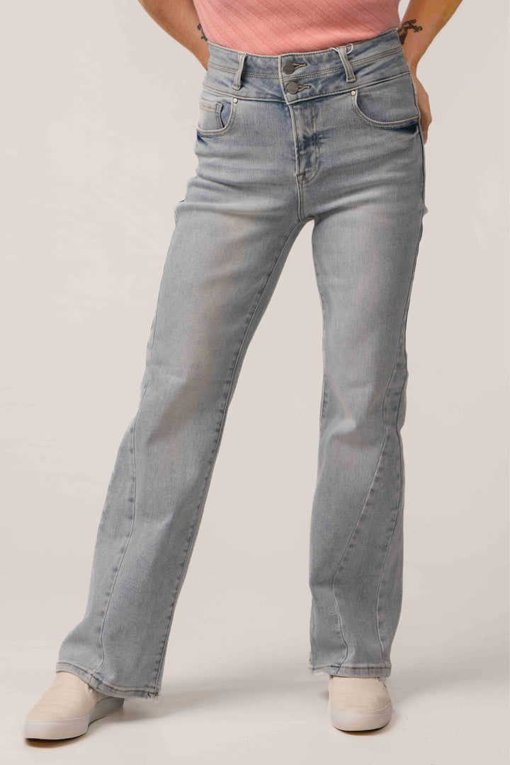 Risen Double Button High Rise Ankle Straight Jeans