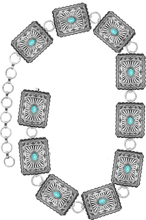 Western Rectangle Concho Aztec Chain Belt