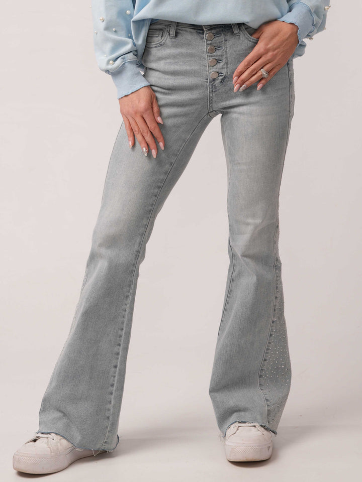 Judy Blue Rhinestone Side Panel Detail Flare Jeans