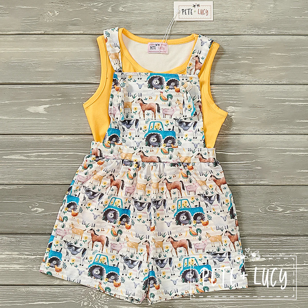 Girls Down on the Farm Overall Romper - Salt and Grace Boutique
