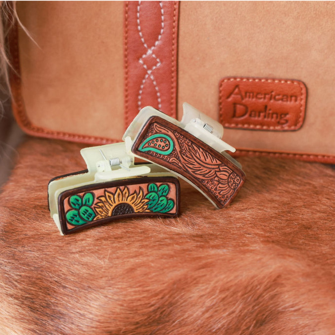 Tooled Leather Hair Clip