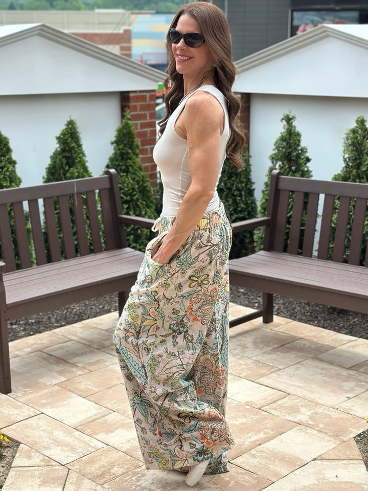 Reversible Plaid/Floral Wide Leg Boho Pants