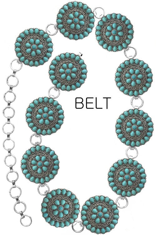 Western Concho Flower Gem Stone Belt