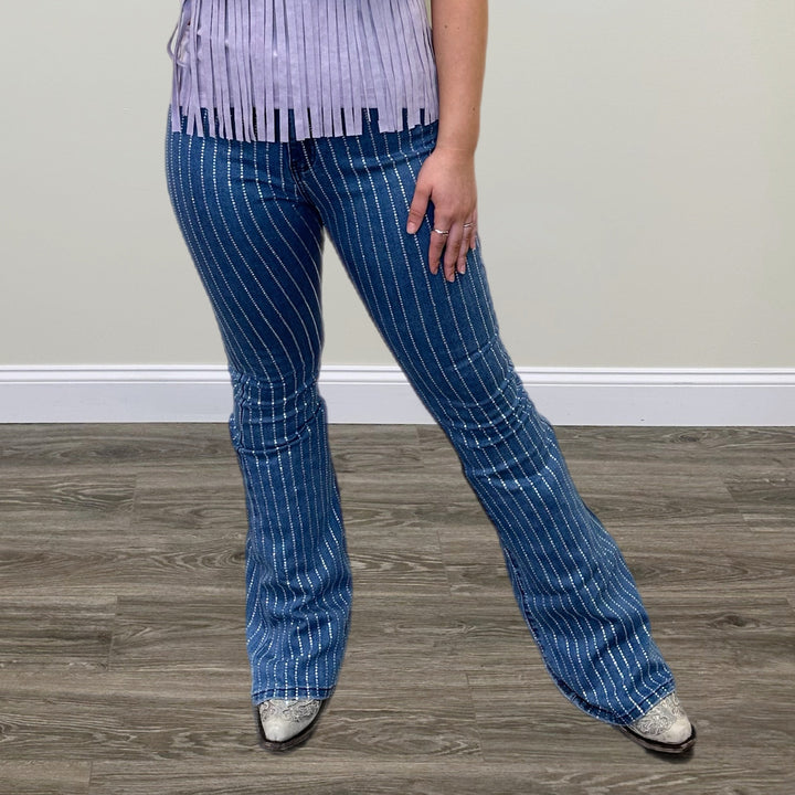 Sparkle Bell Denim Flares - Salt and Grace Boutique