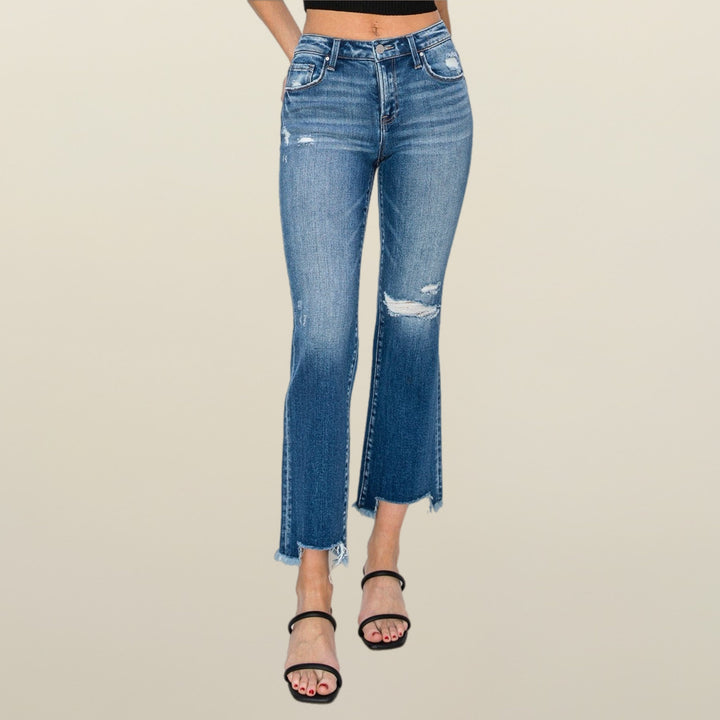 Risen MID RISE FRAYED STEP HEM ANKLE STRAIGHT JEANS