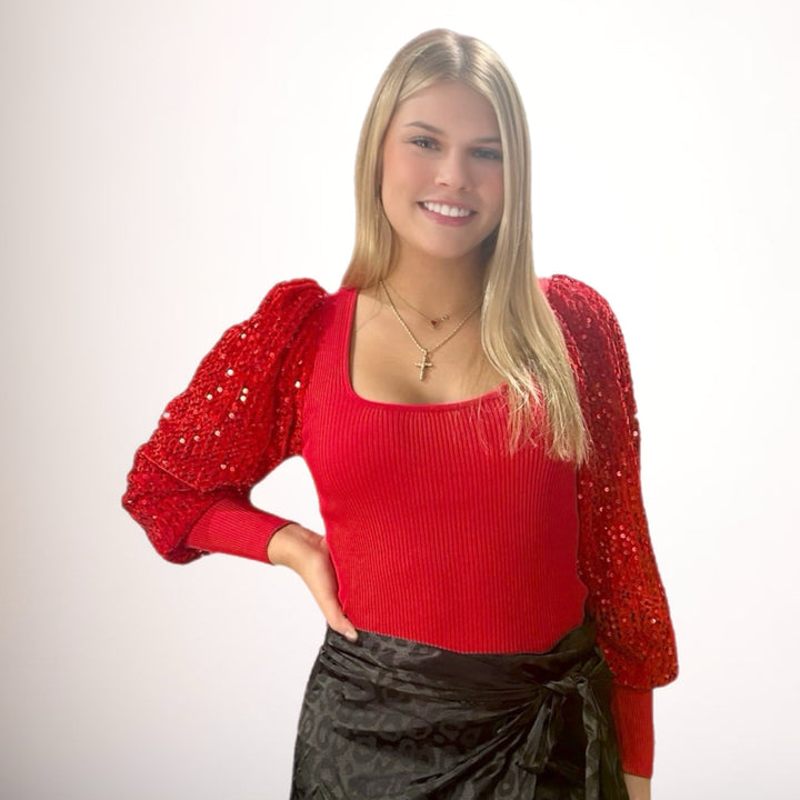Sequin Balloon Sleeve Top - Salt and Grace Boutique