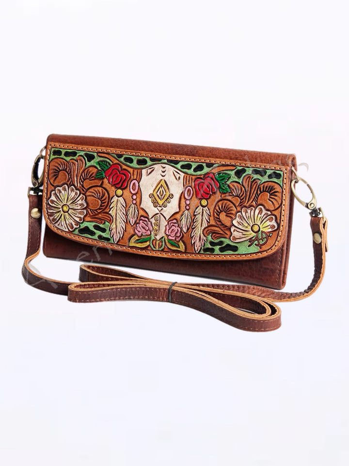 Wildflower Hand Painted Leather Crossbody