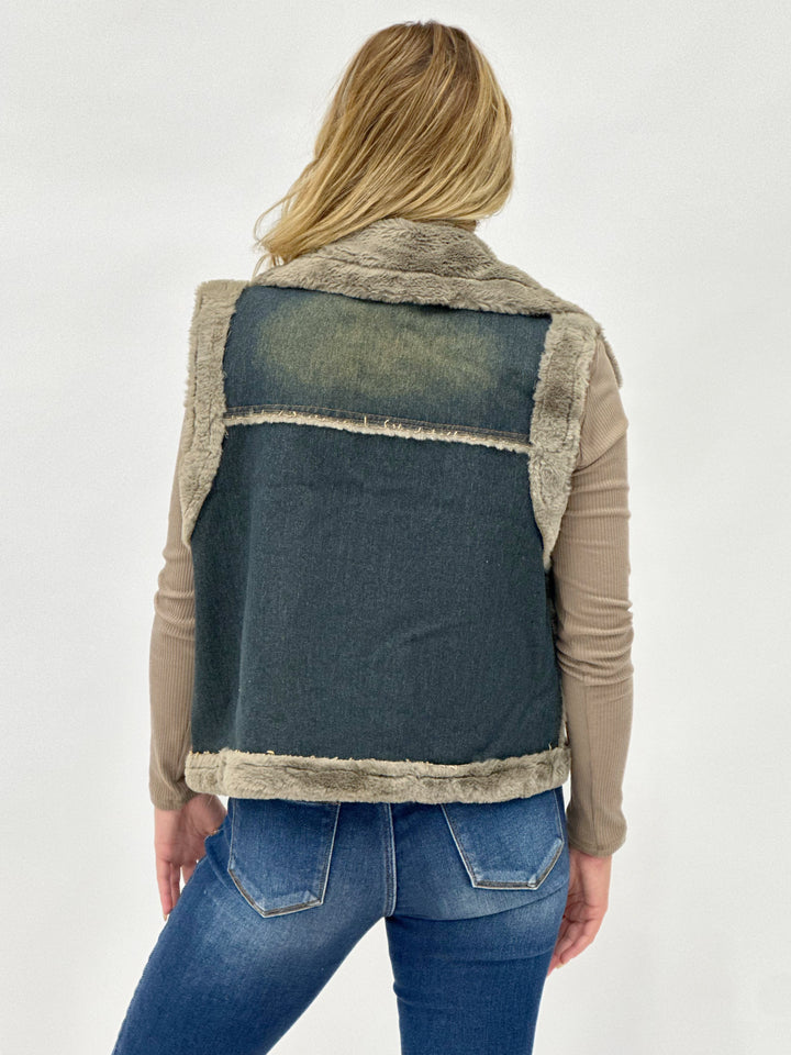 Faux Fur Denim Vest